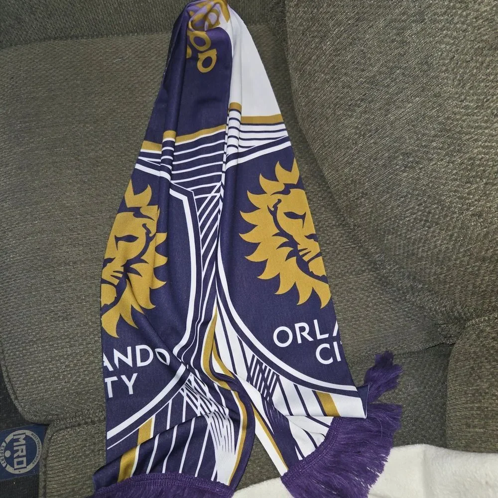 NWT Official MLS Orlando City Scarf Knit Purple Gold Lions Fan Gear Reversable
